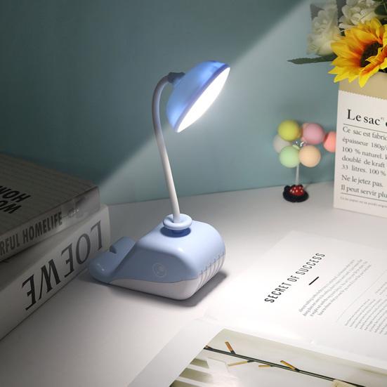 Cartoon Whale Night Light USB Type-C Fast Rechargeable Desk Lamp with Mobile Phone Holder Bendable Warm White Light Desk Light for Students Eye