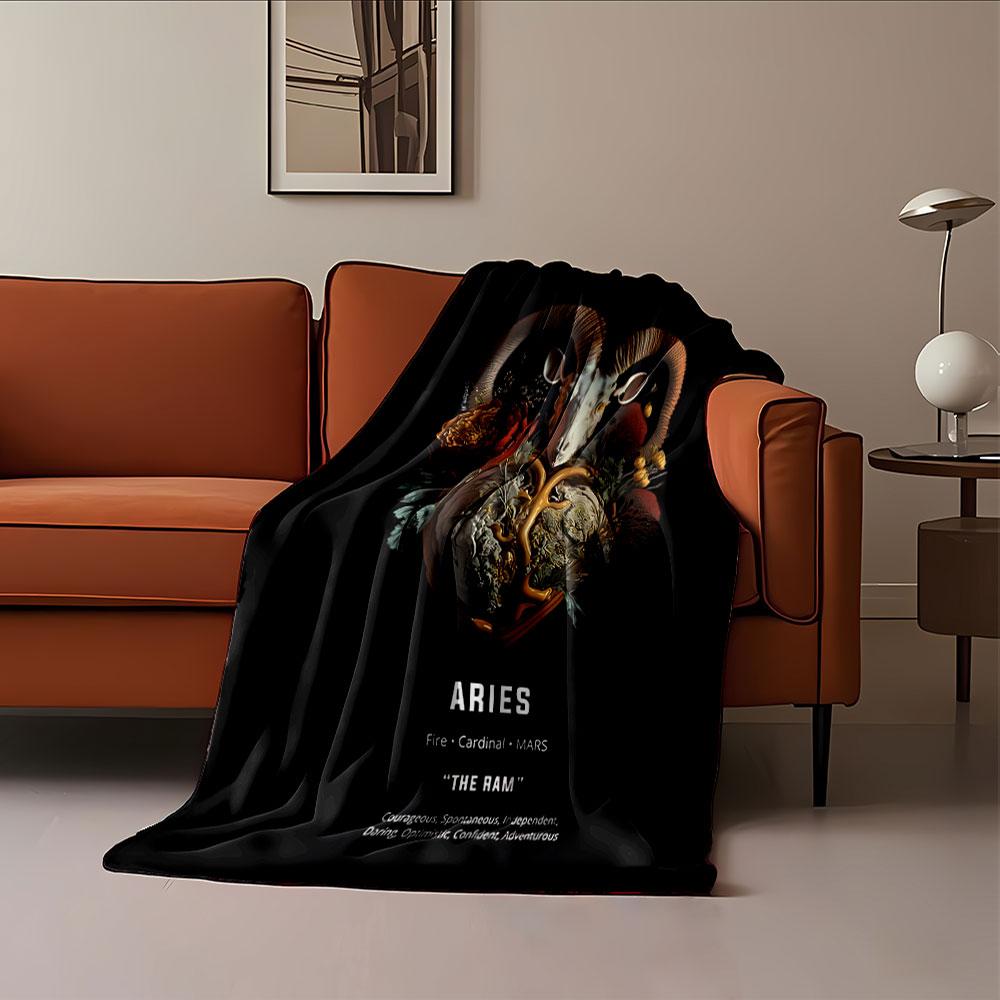 Aries Zodiac Floral Art Blanket for All Seasons Blanket Lunch Break Throw Gift