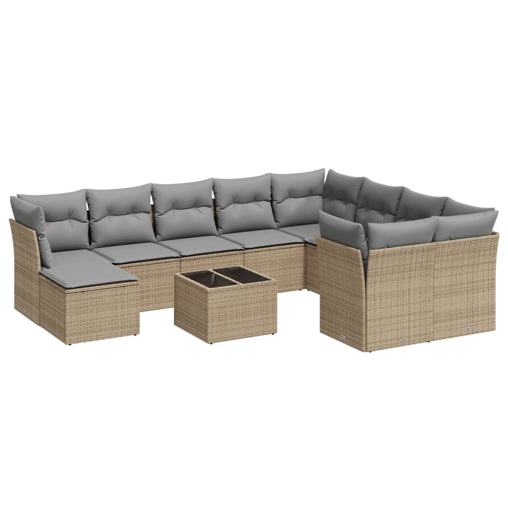 Vidaxl 11-Cz. Set di Mobili da Giardino con Cuscini, Beige, Polyrattan
