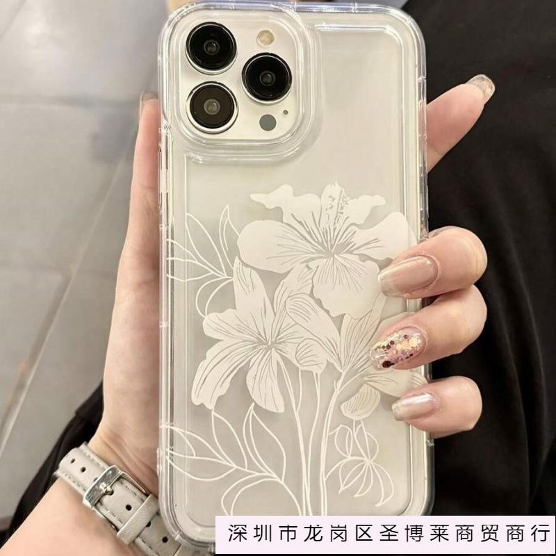 White flower for iPhone16 airbag 15 Apple 14 mobile phone case 13promax transparent 12 advanced 11 burst