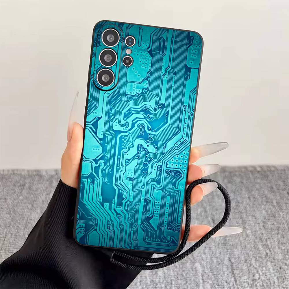 

C-Circuit Board Texture Phone Case For Samsung S25,S24,S21,S22,S23,S30,Ultra,S20,Plus,Fe,Soft Silicone Black Cover Samsung S21fe