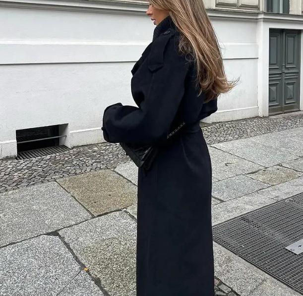 European & American Women's Double-Breasted Lapel Wool Coat - Casual, Loose, Fashionable.