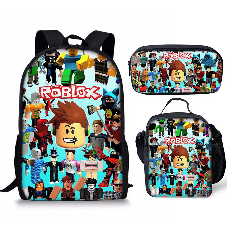Roblox Retro Cartoon Backpack Set - Trendy 3-Piece Schoolbag for Kids
