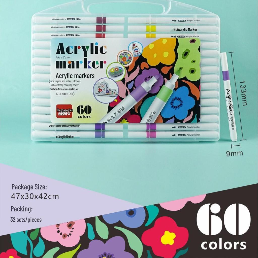 Soft Tip Acrylic Marker Set: 12 Vibrant Colors, Non-Bleeding, Suitable for Children's Painting