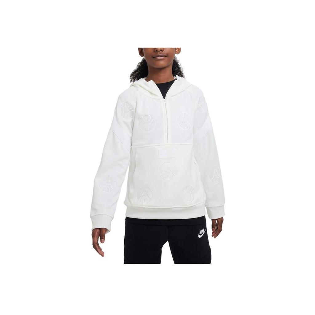 Nike Solid Color Pocket Half-Zip Hooded Sweatshirt Kids Tops White DX5700-133