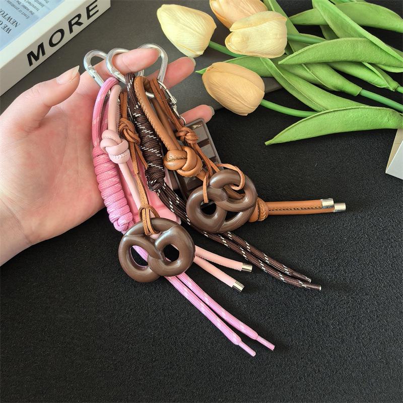 Cross-Border MIU Series: Alkali Water Bread Bag Pendant - Bagel Chocolate Climbing Rope Keychain Decor
