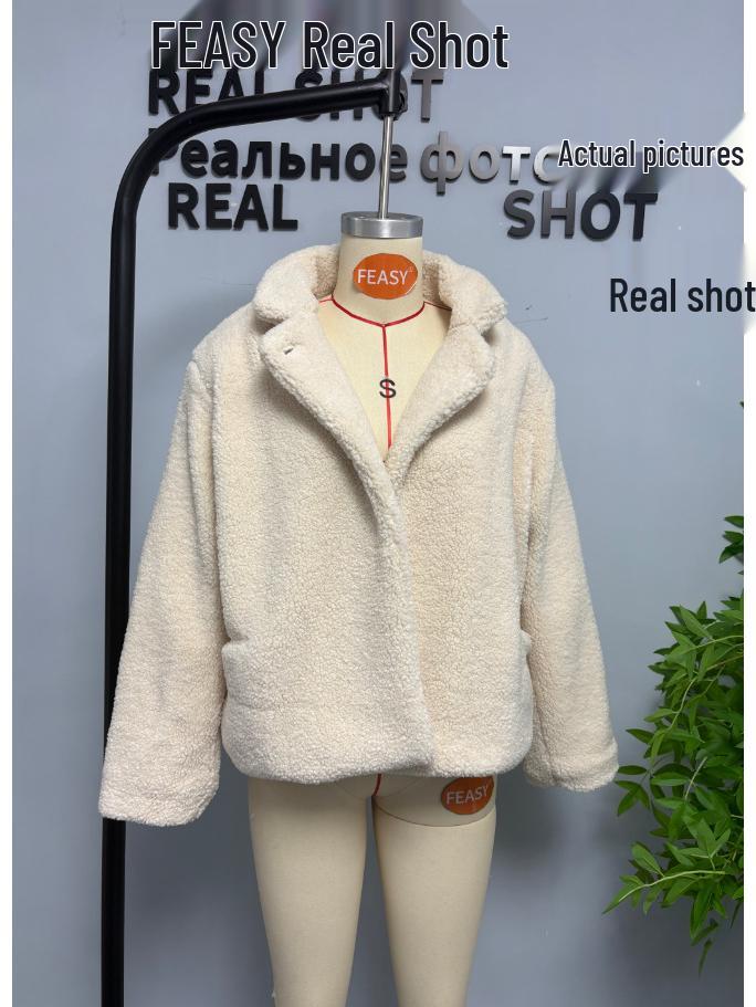 European & American Women's Street Fashion Turn-Down Collar Fuzzy Coat