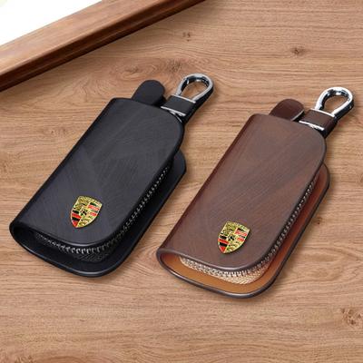 Kožené 3D kovové logo na klíče od auta Kryt Klíčenka Tašky Pro Cayenne Panamera Macan 911 718 Boxster Cayman 918 Pajun