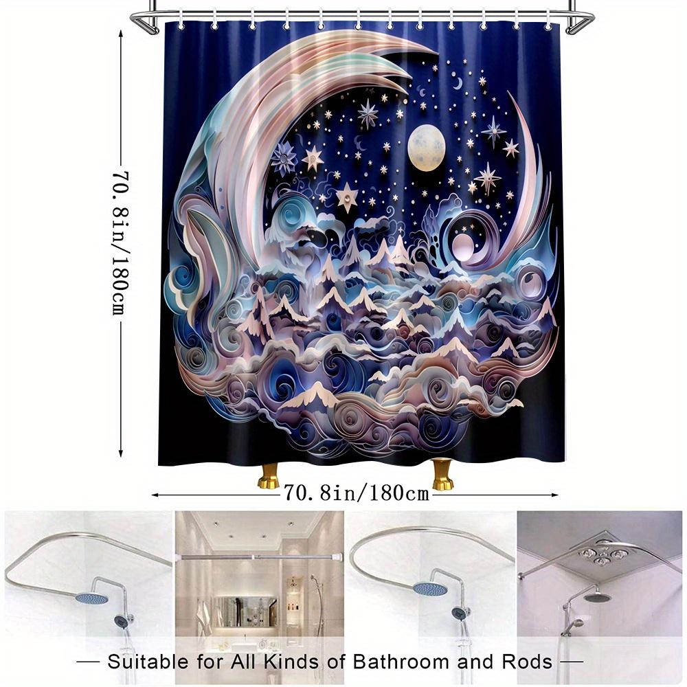 1pc Artistic Night Sky Shower Curtain - Polyester Fabric 70x70 Inches, Machine Washable Bathroom Decor with Hooks, Celestial Mou