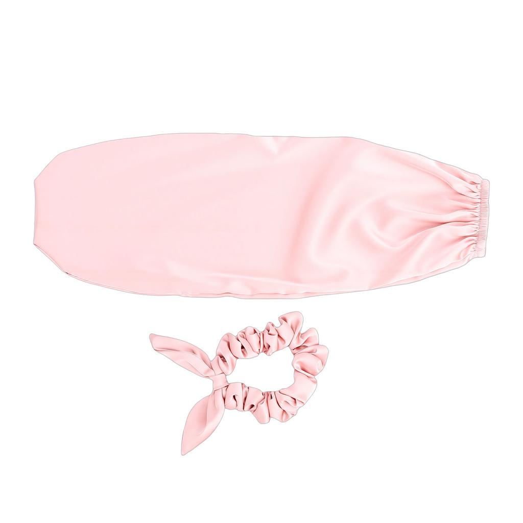 Bonnet for Sleeping Daily Usage 2 In 1 Hair Ties and Curly Hair Bonnet with Elastic Scrunchie Pink