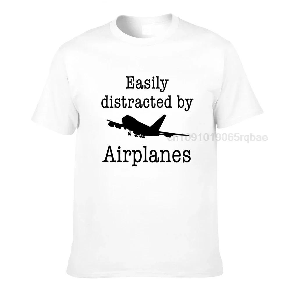 Easily Distracted By Airplanes Funny Pilot Flying Gift Tshirt Cotton Fitness Tight Tees Fitted Male Top Tshirts Slim Fit