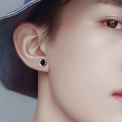 Simple Luxury Mini Vintage Cool Crystal Round Men Earrings Retro Korean Style Ear Stud Man Earrings