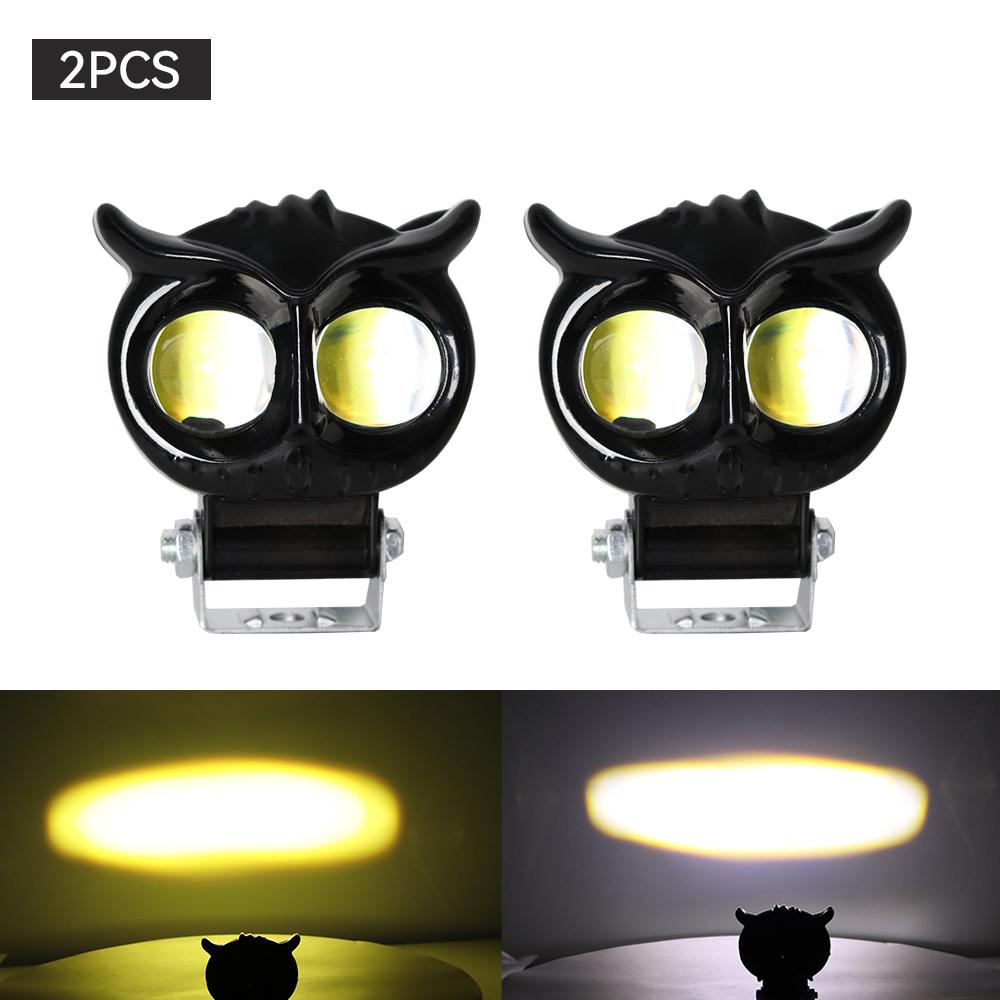 Universal Motorcycle Headlight Owl Design White Yellow Dual Color Auxiliary Spotlights Motorbike Scooter Fog Lamp Running Lights