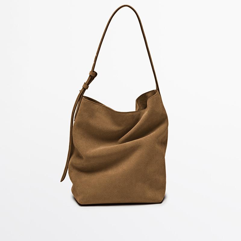 Retro Frosted Shoulder Bag Luxury Designer Niche Handbag Women's Large Bucket Bag Simple Solid Color Adjustable Crossbody Bag