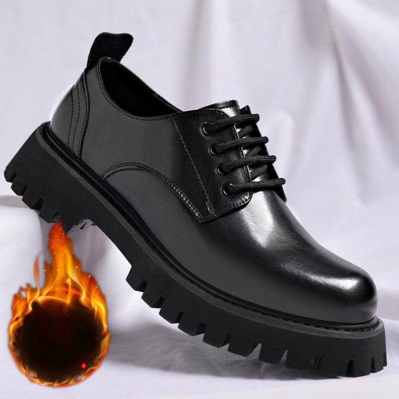 Móda Korejská Kůže Pánská Společenská Obuv Návrhář Podzim Zima Černé Mokasíny Pánská Móda Retro Boty na Platformě s Velkou Špičkou Pánské
