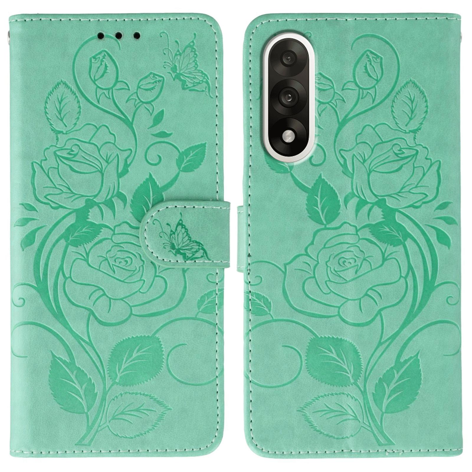 

For OnePlus Ace 5 Ultra 5G/Nord 5 5G Case Wallet Stand Imprinted Rose Butterfly PU Leather Phone Cover Green