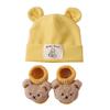2Pcs/Set Warm Bear Ear Beanie Cotton Infant Cap Socks Cute Baby Turban Socks  Autumn Winter