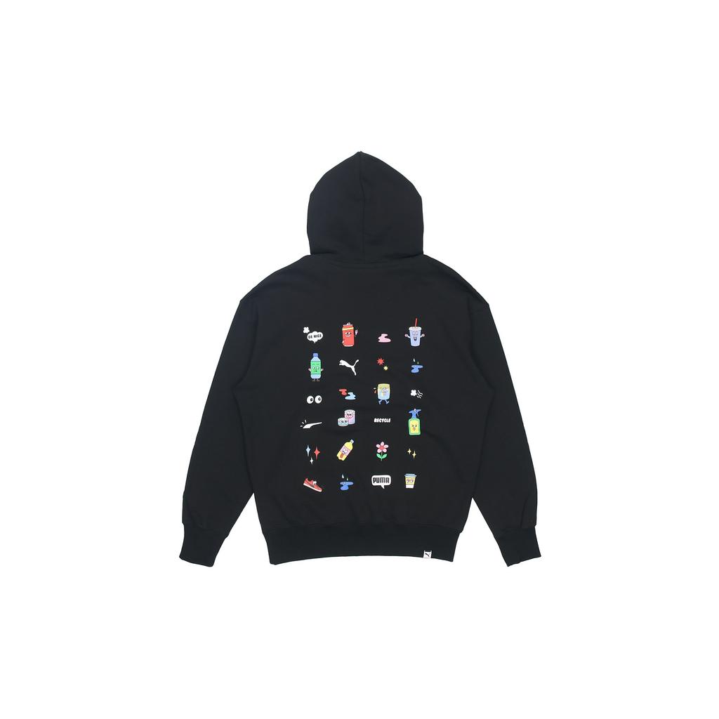 Puma Cartoon Print Thick Hooded Pullover Sweatshirt Men Tops Black 531429-01