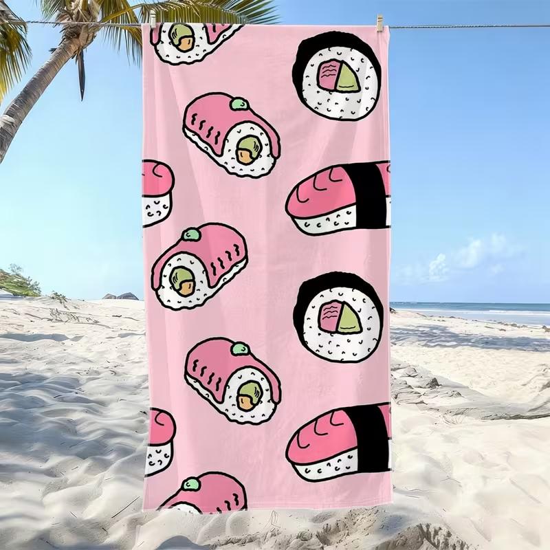 Artistic Sushi Roll Beach Towel Food-Themed Large Quick-Drying Towel Vivid Watercolor Sushi Pattern for Summer Beach