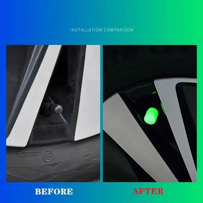 4 Pcs Tire Valve Stem Caps Car Luminous Tire Air Cap Fluorescent Safety Valve Core Cover For Car Truck Suv Motorcycles Bike