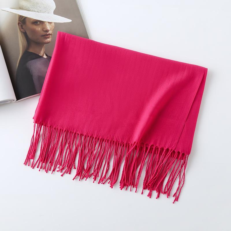 Women's Solid Color Imitation Cashmere Scarf - 200g, Red, Warm Autumn/Winter Shawl and Neckerchief