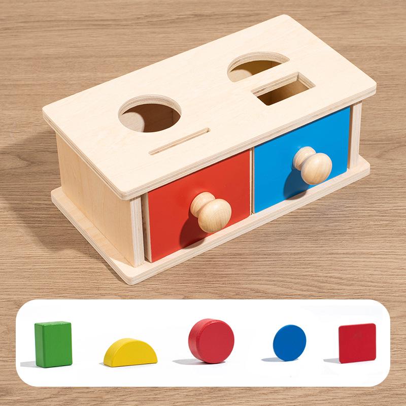 Montessori Early Education Toy Set: Round Ball Coin Box, Object Permanence Drawer & Textile Drum for Toddlers 0-3 Years