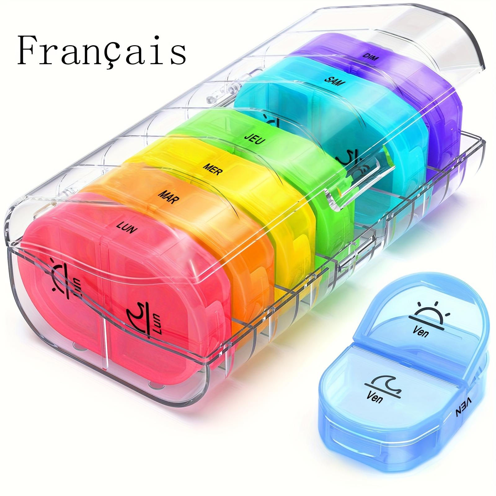 

[French printing] 7 Day Pill/Tablet Box with 2 Compartments, Handy and Moisture Resistant Medicine Box