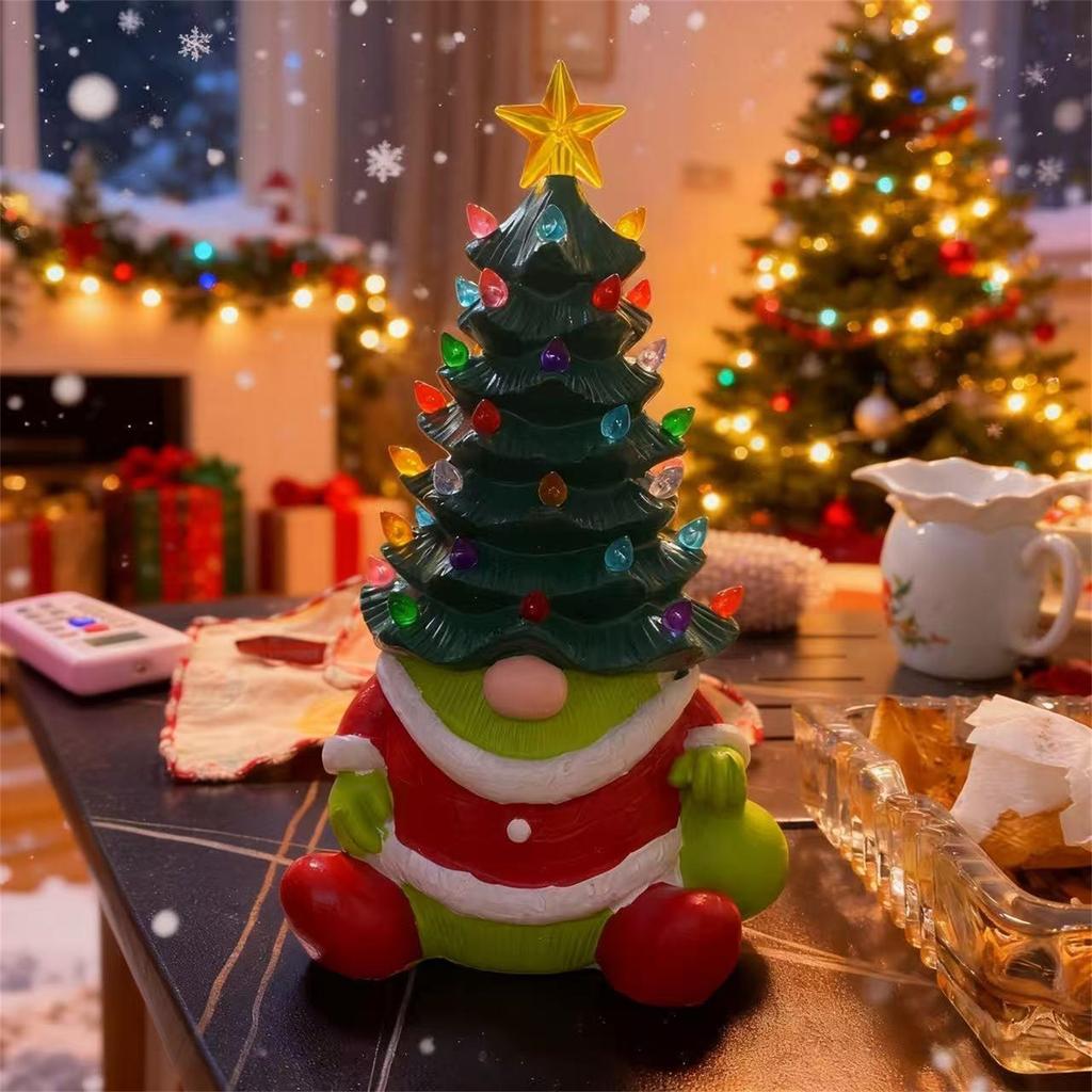 Christmas Dwarf Battery Luminous Resin Dwarf Christmas Tree Desktop Decoration