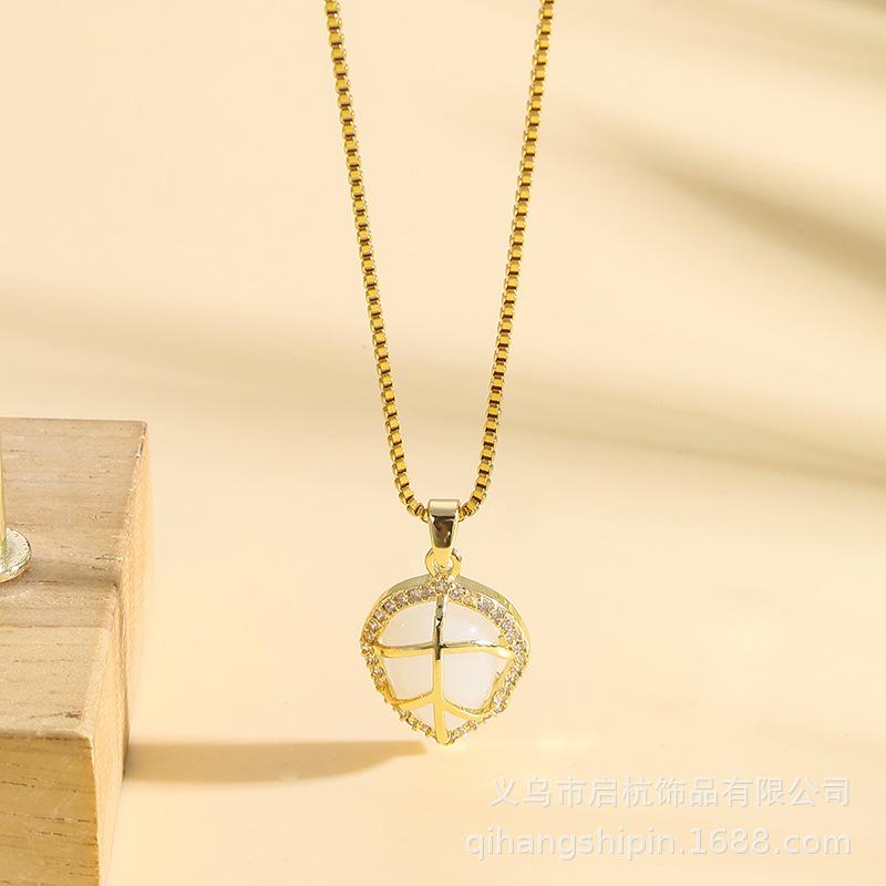 

Ожерелье из титановой стали с опаловым листом, женское, легкое, роскошное, простое, свежее, натуральное, инкрустированное ювелирное изделие с подвеской