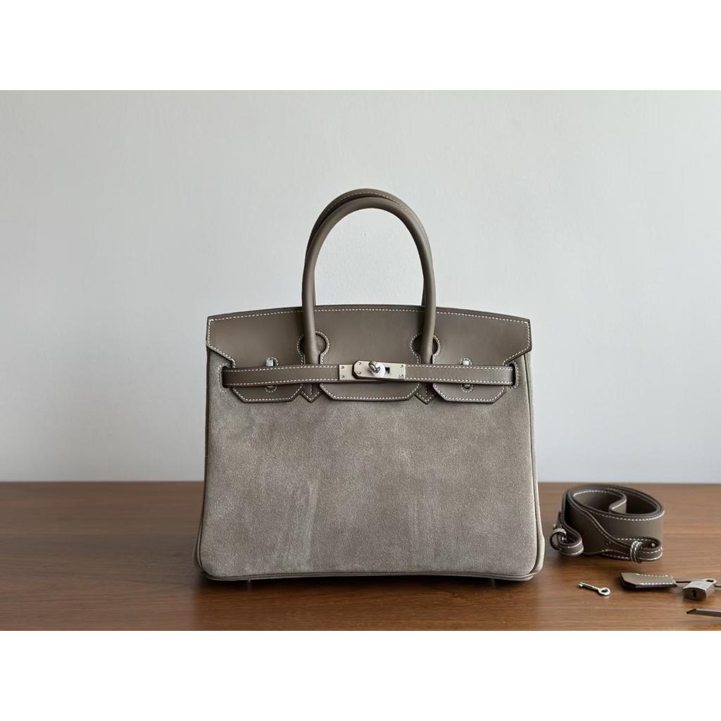 Platin Tasche Swift Leder und Wildleder 25/30CM Doppel-Schultergurt Damen-Tasche Einzel-Schulter Umhängetasche Vielseitig Mode Handtasche Tasche