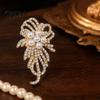 Oxidation Resistant Brooch Faux Pearl Rhinestone Flower Brooch, Electroplating Alloy Lapel Pin for Leaf Women, Sweater Cardigan Coat Business