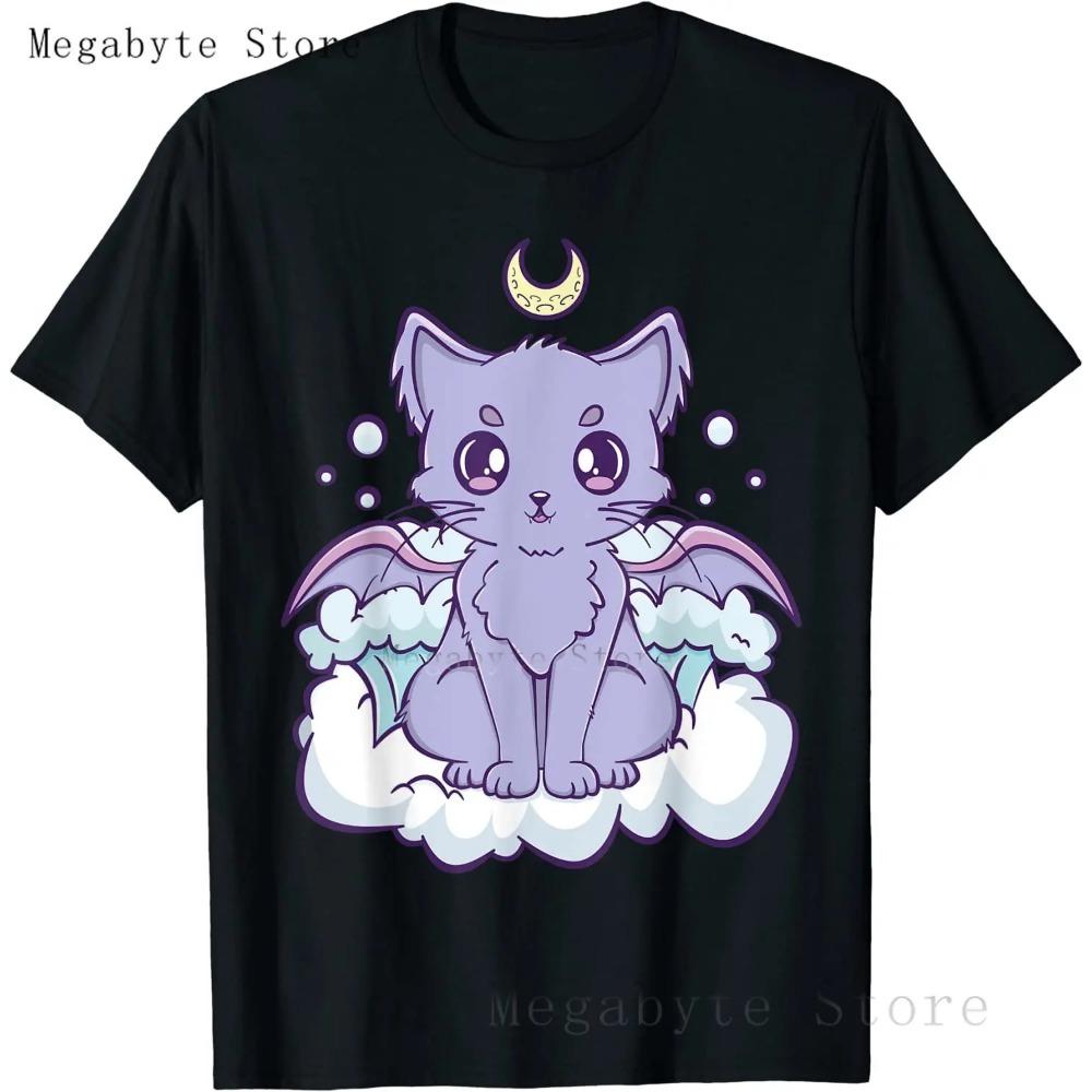 Pastel Goth T Shirt Men Women Kawaii Cartoon Gothic Cat Clothes Harajuku Shirt Unisex Graphic Tees Female Hip Hop T-shirt Male
