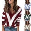 אופנה נשים שרוול ארוך צוואר V פסים סריגה חולצה מזדמנת טוניקה