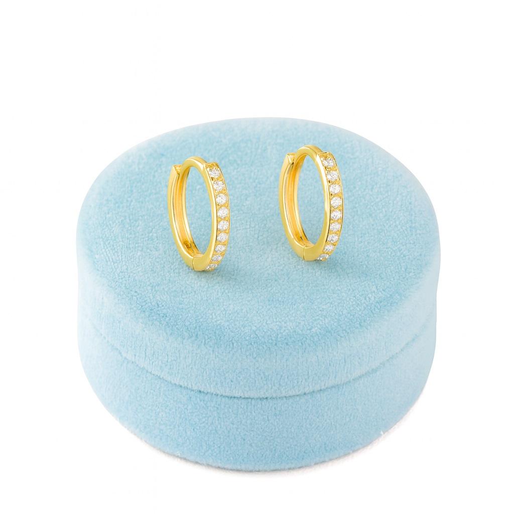 Klassische Pavé Huggie Creolen - Sterlingsilber Gelbvergoldet