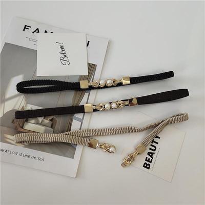 Retro PU Leather Ruched Skinny Waist Belt, Women's Fashion Accessory for Dress or Sweater, Versatile Elastic Stretch Waistband