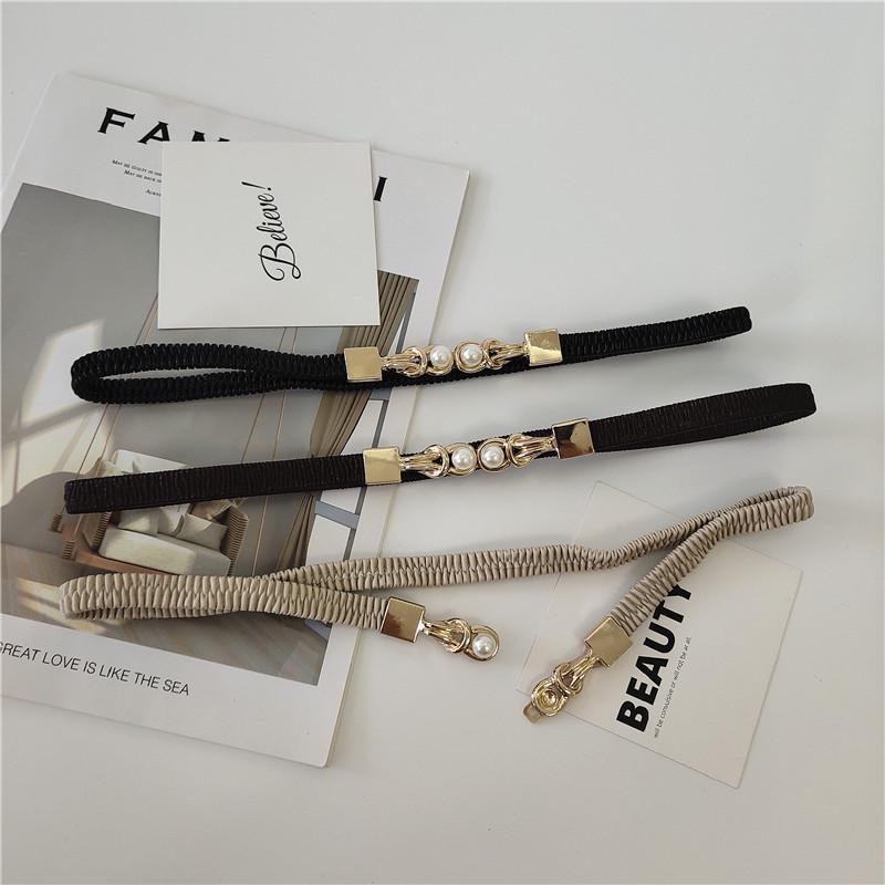 Retro PU Leather Ruched Skinny Waist Belt, Women's Fashion Accessory for Dress or Sweater, Versatile Elastic Stretch Waistband