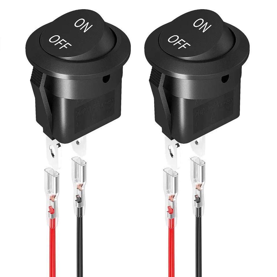 2/5PCS 12V Round Rocker Switch AC 6A/250V 10A/125V SPST 2 Pin 2 Position On/Off Toggle Switch for Car Boat Automotive RV Black