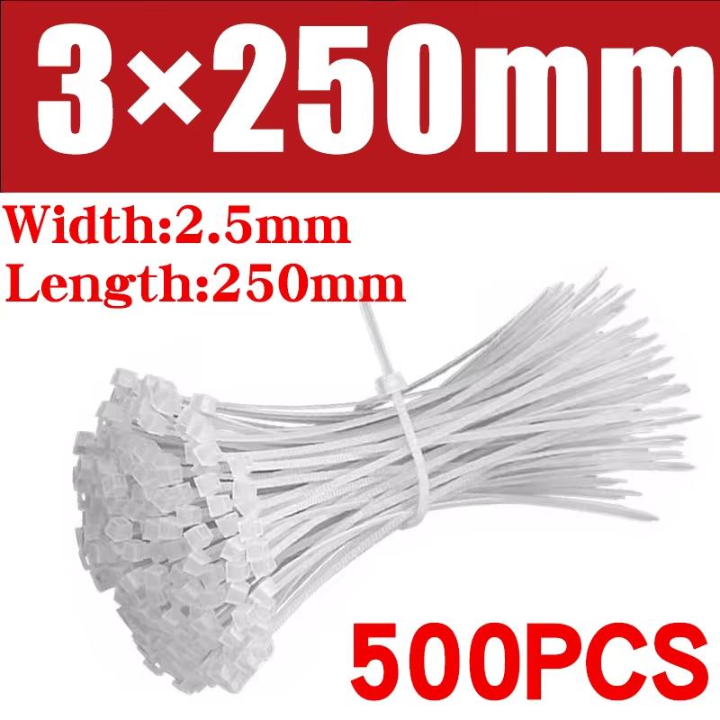 500/1000 Teile/beutel Selbstsichernder Nylon-Kabelbinder aus Kunststoff, weiße Reißverschluss-Wraps, Nylon-Kabelbinder-Set, Befestigungsring, Schlaufe, Drahtwicklung