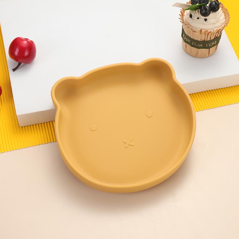 Little Bear Children's Silicone Tableware Set: Anti-Fall Bowl, Plate, and Spoon