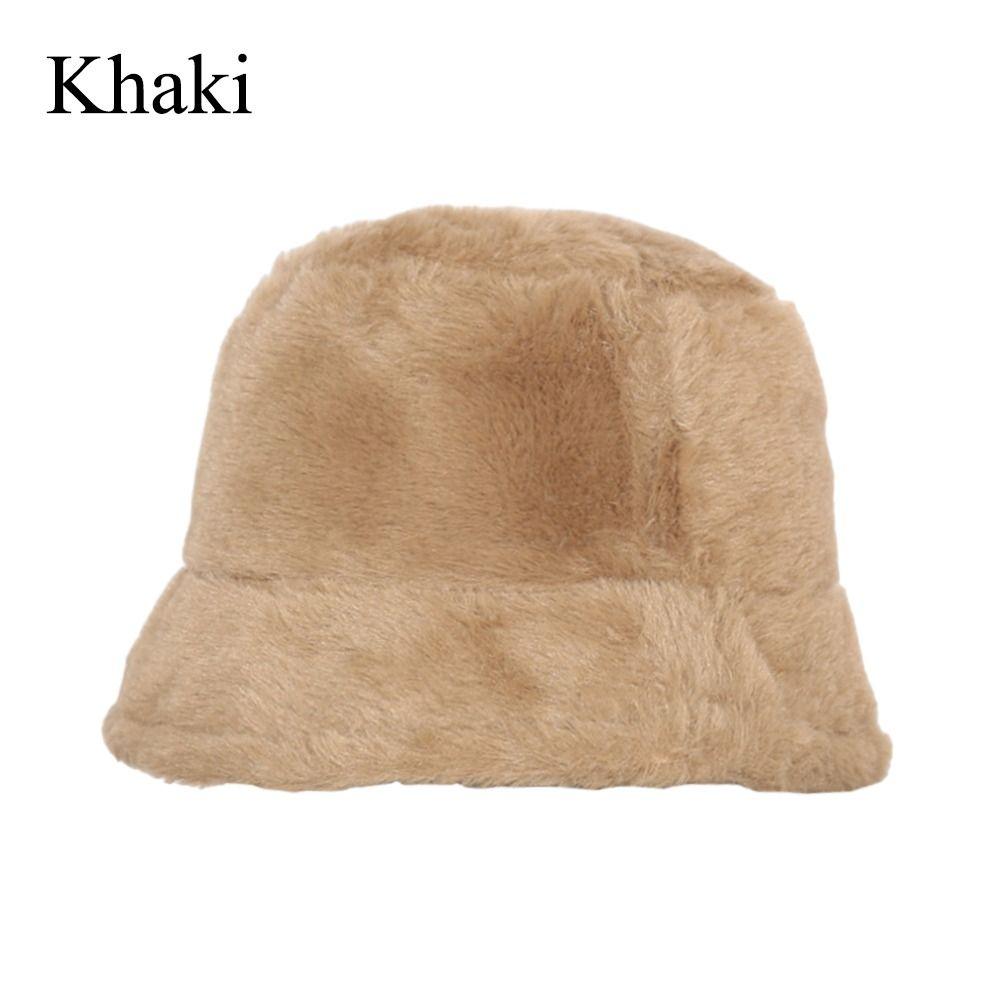 Women Winter Outdoor Vacation Lady Panama Thickened Soft Warm Fishing Cap Faux Fur Rabbit Bucket Hat