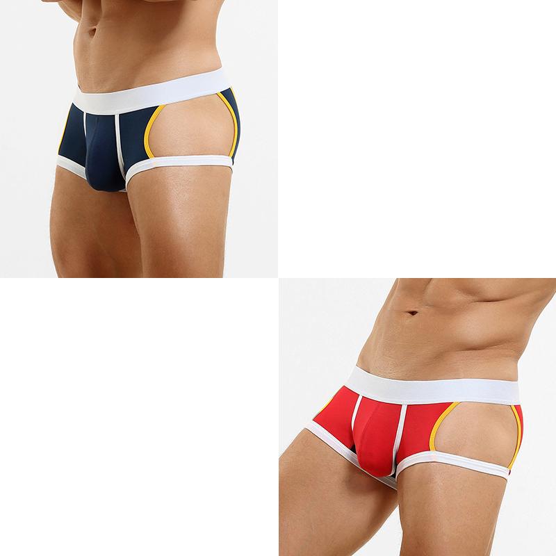 2Pcs/Lot Men's Sexy Low-Rise Boxer Briefs Hollow Sides & Back Butt Cutout Underwear Breathable Cotton Boxers