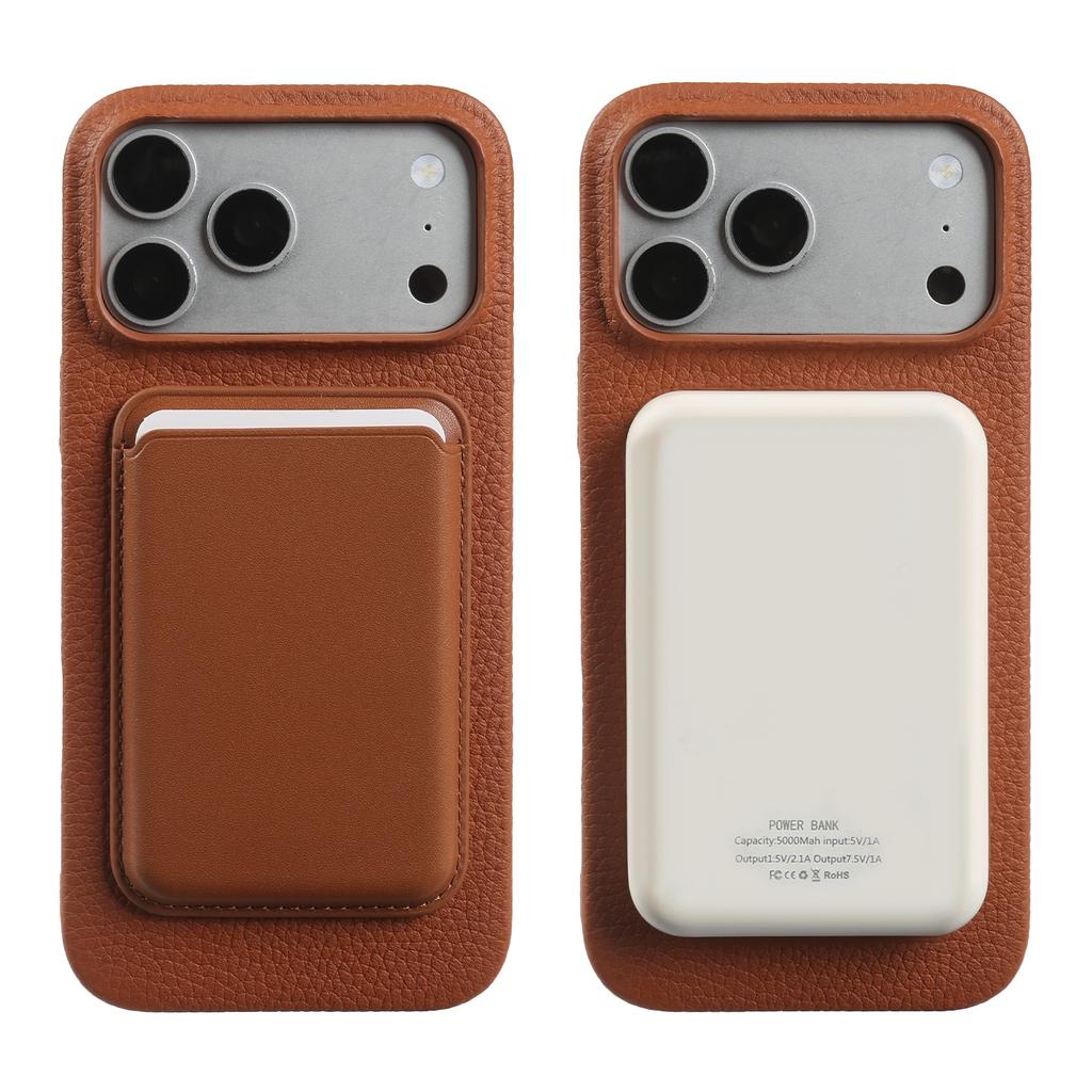 Litchi Genuine Leather Case for IPhone 17 Pro Max 18Pro 16 15 14 13 12 for Magsafe Luxury Genuine Leather Handmade Phone Cover