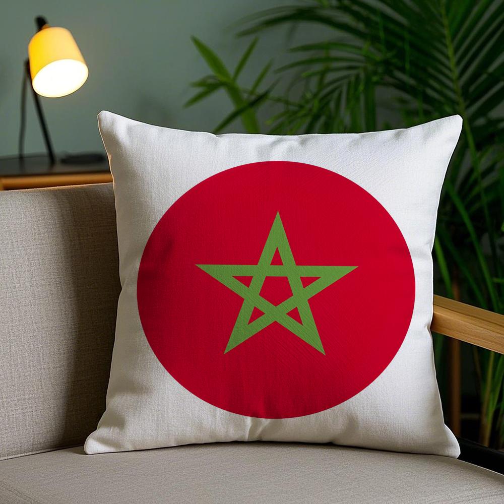Morocco Flag Cushion Cover Plush Fabric Soft Double-Sided Printed Invisible Zipper Sofa Pillow Case Home Decor