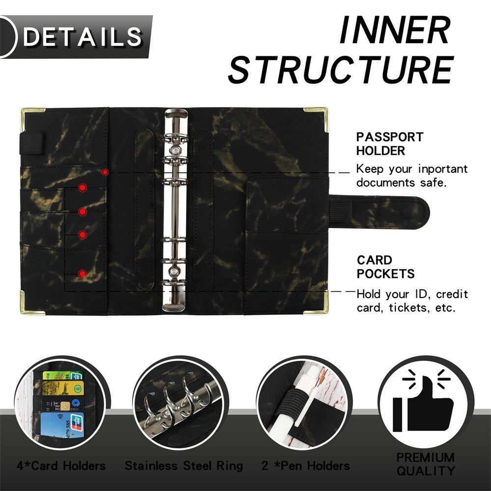 Budgeting PU Leather A6 Notebook Notebook Binder 6 Ring Binder Marble Notebook Marble Budget Binder