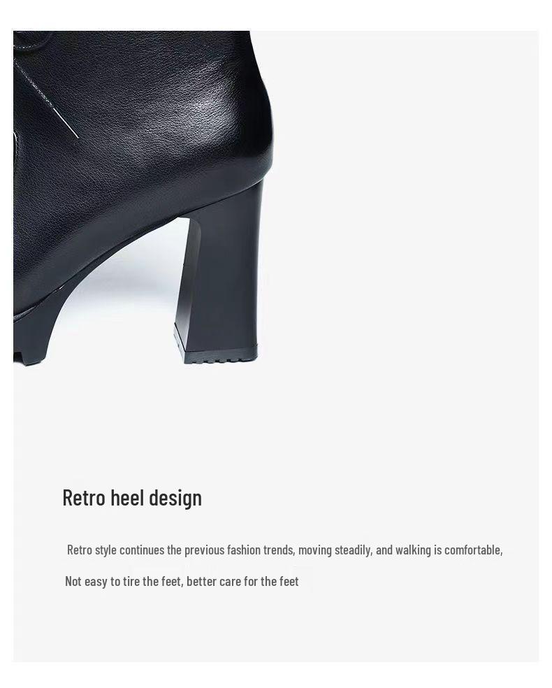 Women's High Heel Leather Ankle Boots with Velvet Lining - Non-Slip Lace-Up Martin Platform for Fall/Winter