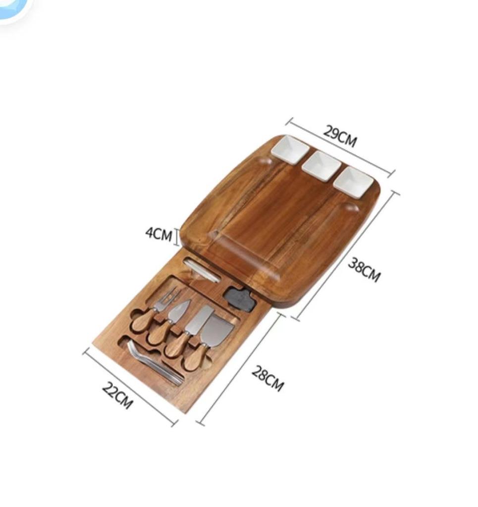 Bamboo Cheese Board with Knife Set and Drawer Tray