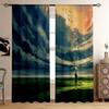 Tramonto Cielo Stellato Paesaggio Pittura a Olio Tende Stampate Camera da Letto Soggiorno Studio Dormitorio Tende Decorative 2 Pezzi