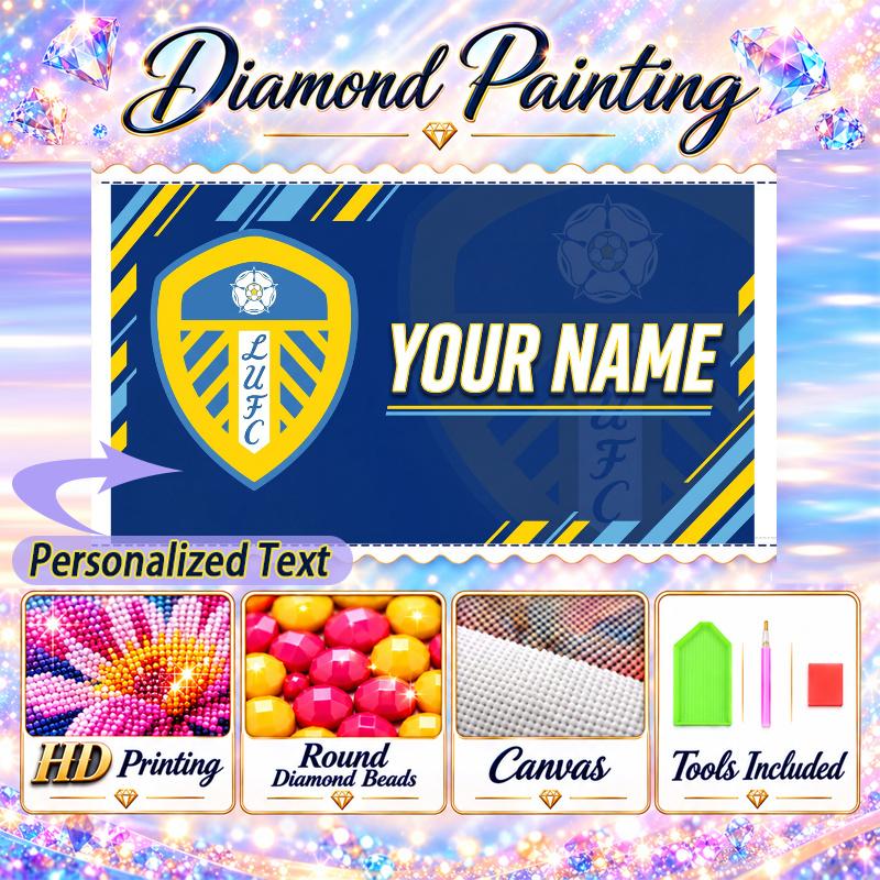 Leeds United 5D DIY Diamond Painting Custom Name Text, Full Drill Rhinestone Mosaic Art Home Gift