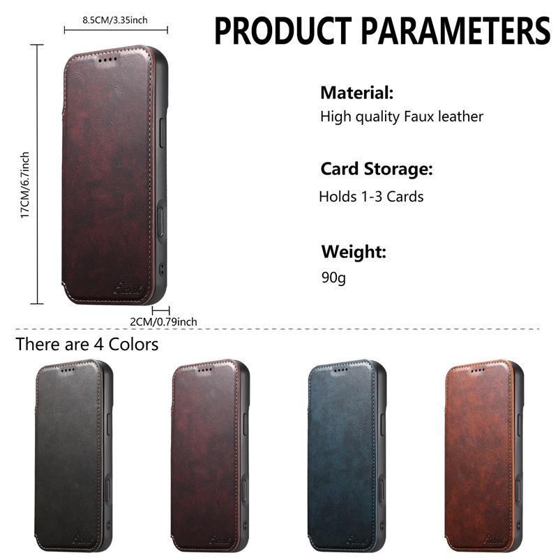 Magnetische Klapp-Brieftaschenhülle für iPhone 12/13 - Ölwachs-Leder, Magnetisches Laden, Kompatibel mit Apple 16/17 Pro Max