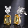 Huitan Big Square Yellow Cubic Zirconia Earrings for Women Silver Color Exquisite Female Earrings Wedding Party  Dropship